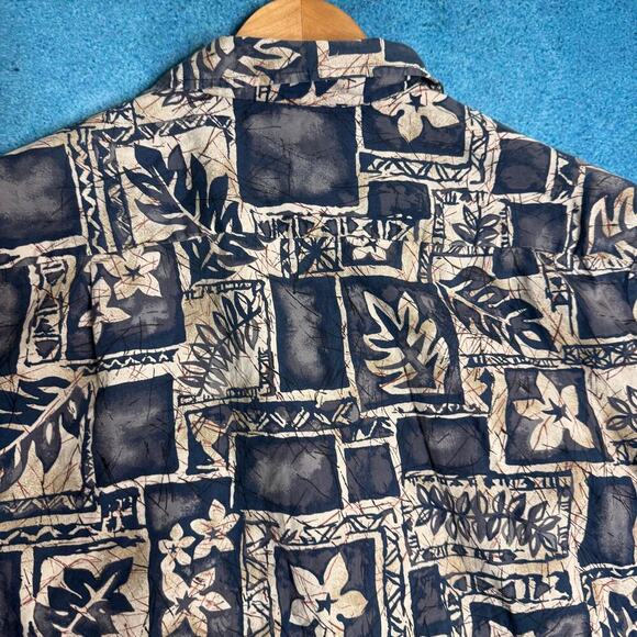 Vintage Hawaiian Reserve Shirt Floral Blue Cream Tan Aloha Button Up L - Picture 10 of 14